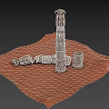 Brown Decorative Columns And Curved Components On Orange Textured Surface 3d model
