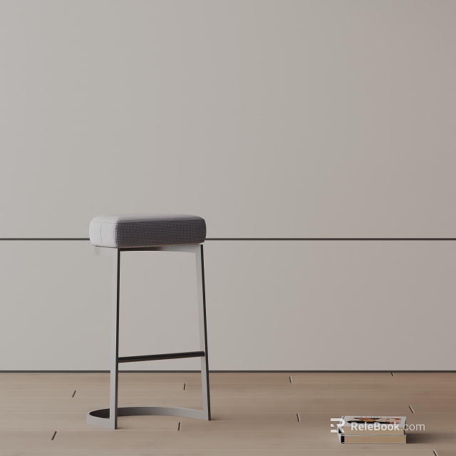 Modern Minimalist Bar Stool With Gray Upholstered Seat And Metal Frame In Sleek Interior 3d model 