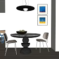 Modern Restaurant Dining Area With Round Marble Table And Artwork Decor 3d model