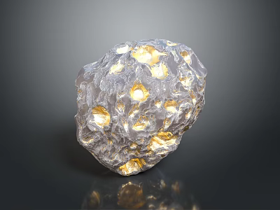 Unique Transparent Wooden Stone With Golden Specks And Irregular Holes On Dark Background 3d model