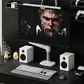 Modern Gaming Computer Setup with Monitor Stand Speakers Keyboard Mouse and Desk Accessories