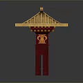 Scenery Of Traditional Chinese Gate With Golden Roof And Red Carved Decorations