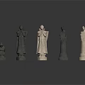 Ornate Chess Pieces Collection With Silver And Black Metal Designs On White Background