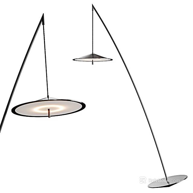 Modern Arc shaped Floor Lamp With Round White Shade And Red Accent Soft Lighting 3d model 