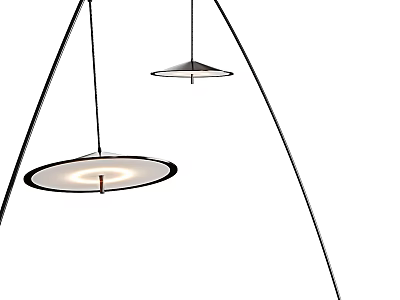 Modern Arc shaped Floor Lamp With Round White Shade And Red Accent Soft Lighting 3d model