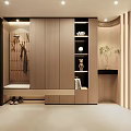 Modern Wooden Entryway Cabinet with Side Cabinet Open Shelves Decorations and Plants Lighting