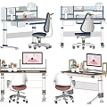 Modern Kids Study Desk With Matching Chair Adjustable Height And Built in Storage Shelves