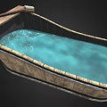 Rustic Wooden Bathtub With Clear Water Soap And Wooden Rack