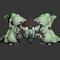 Green Mecha Character Featuring Biological Elements Two Wing Like Structures And Orange Eyes 3d model