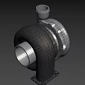 Industrial Metal Turbocharger 3D Model With Exhaust Inlet And Mounting Base