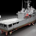 Grey Warship With Red Bottom Upper Structure Radar Antennas And Deck Equipment 3d model