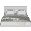 Modern Double Bed With Gray Upholstered Headboard White Pillows And Soft Bedspread 3d model