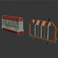 Red And White Traffic Barriers Including Concrete Block And Plastic Fence