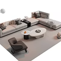 Modern L Sofa and Round Coffee Table Set with Cushions Floor Lamp Accent Chair