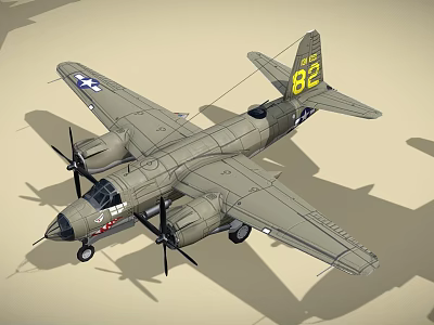 Vintage Propeller Fighter Jet with Yellow Tail Number 82 Blue Insignia and Gray Fuselage 3d model