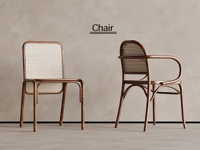 Stylish Wooden Wicker Chairs With Classic Design For Modern Interior 3d model