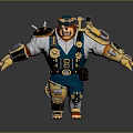 Steampunk Bear Character Wearing Mechanical Armor With Gears Blue Outfit And Badge Decorations