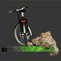 Electric Bicycle With Green Black Frame Battery Wheels And Round Stone Platform