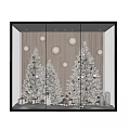 Festive Christmas Decor With Snowy Trees White Balls Lights And Gift Boxes