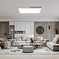 Modern Living Dining Room Interior With Sofa Coffee Table Round Mirror And Bookshelf
