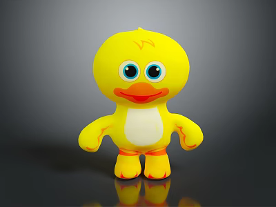 Yellow Toy Duck Cartoon Character With Big Blue Eyes White Belly And Orange Beak 3d model