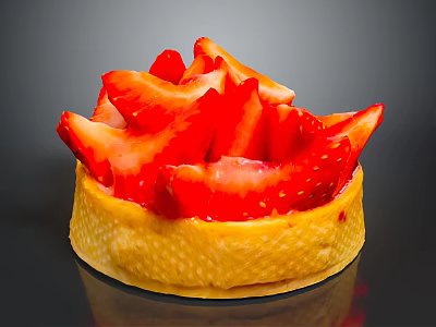 Fresh Strawberry Tart With Buttery Crust And Sliced Berries On Top 3d model