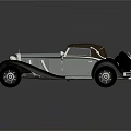 Vintage Convertible Car Featuring Silver Body Brown Top Classic Chrome Details and Round Headlights