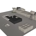 Modern Beige L Shaped Sofa and Black Coffee Table Set with Ottoman Green Plant and Pillows