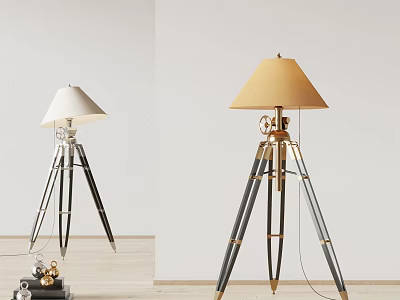 Elegant Tripod Floor Lamp With Beige Shade And Black Gold Base For Modern Interior 3d model
