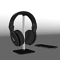 Black Over Ear Headphones On Stand With Smart Phone 3d model