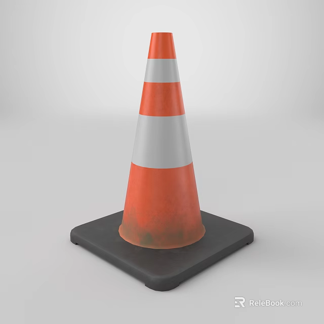 Orange White Striped Traffic Cone With Black Base For High Visibility Road Safety 3d model 
