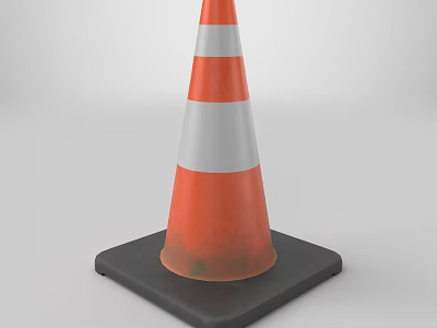 Orange White Striped Traffic Cone With Black Base For High Visibility Road Safety 3d model