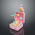 Pink Suitcase Toy Set With Bird Figurine Beach Elements And Accessories 3d model