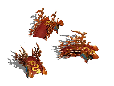 Ornate Red Bridge Design With Flame Inspired Decorations And Intricate Carved Patterns 3d model