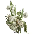 Elegant White Flowers in Glass Vase with Hydrangea Lotus-like Blooms Green Leaves Hanging