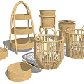 Woven Storage Baskets With Various Designs For Home Organization And Decor 3d model