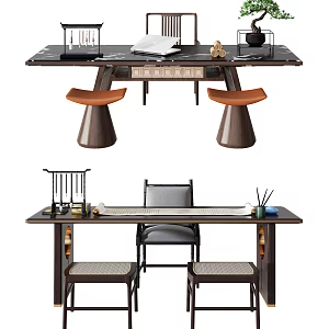 New Chinese Style Desk and Chair 3d model