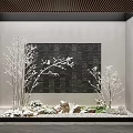 Courtyard Garden Landscape Design With Decorative Dry Branches Stones Moss And Tile Wall