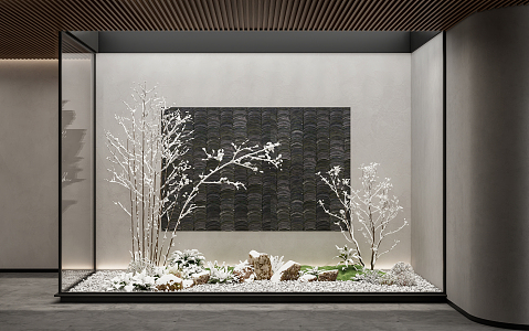 Modern landscape sketch courtyard landscape sketch snow plant pile pebble landscape tree fern plant moss stone 3d model