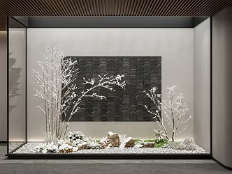 Modern landscape sketch courtyard landscape sketch snow plant pile pebble landscape tree fern plant moss stone 3d model