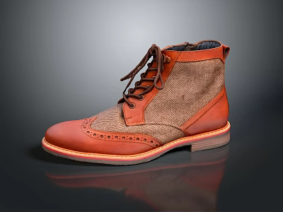 Ankle Boots With Leather Fabric Upper Classic Laces Brogue Details Brown Sole Stylish Daily Footwear 3d model