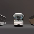 Three Different Colored Buses Including White And Brown Coach Models Lineup