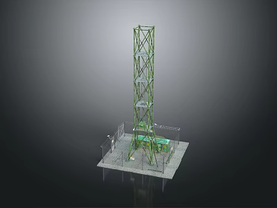 Industrial Green Metal Tower Equipment With Frame Structure And Base Platform Transparent Enclosures 3d model