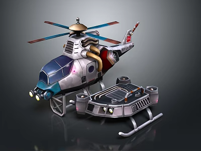 Futuristic Space Aeronautics Helicopter With Sleigh Style Landing Gear And Sci Fi Design 3d model