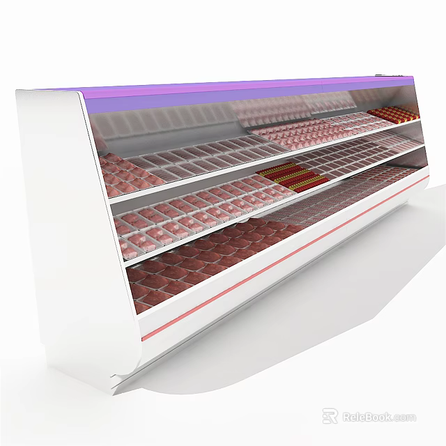 Commercial Display Refrigerator Freezer with Multiple Shelves for Meat Storage and Transparent Glass Door 3d model 
