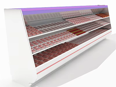 Commercial Display Refrigerator Freezer with Multiple Shelves for Meat Storage and Transparent Glass Door 3d model
