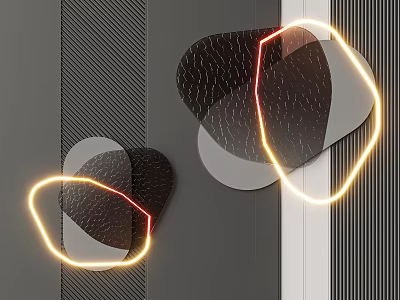 Two Inflatable Models With Irregular Shapes And Neon Light Effects On Gray Striped Background 3d model