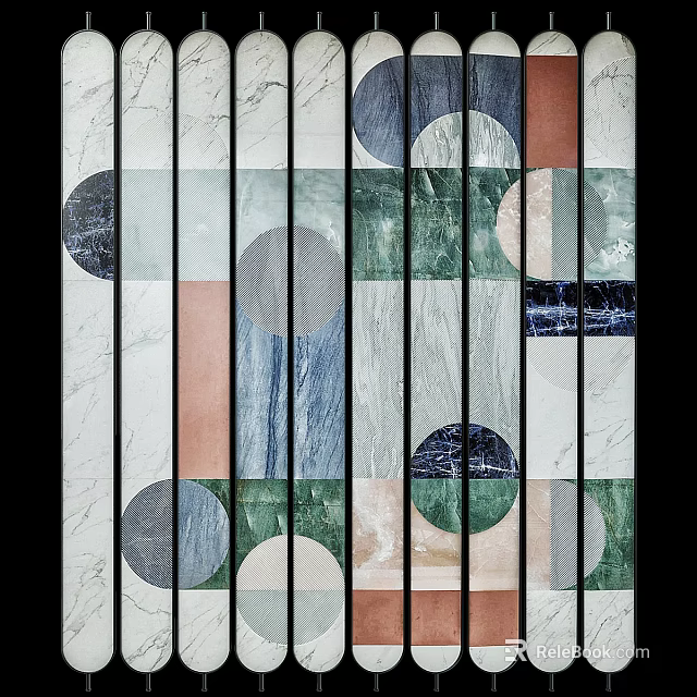 Geometric Patterned Screen With Marble Texture And Multicolor Circular Square Elements 3d model 