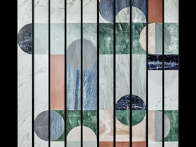 Geometric Patterned Screen With Marble Texture And Multicolor Circular Square Elements 3d model