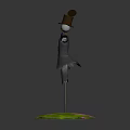 Scarecrow in Formal Attire with Top Hat and Cigar on Green Grass with Pink Flowers